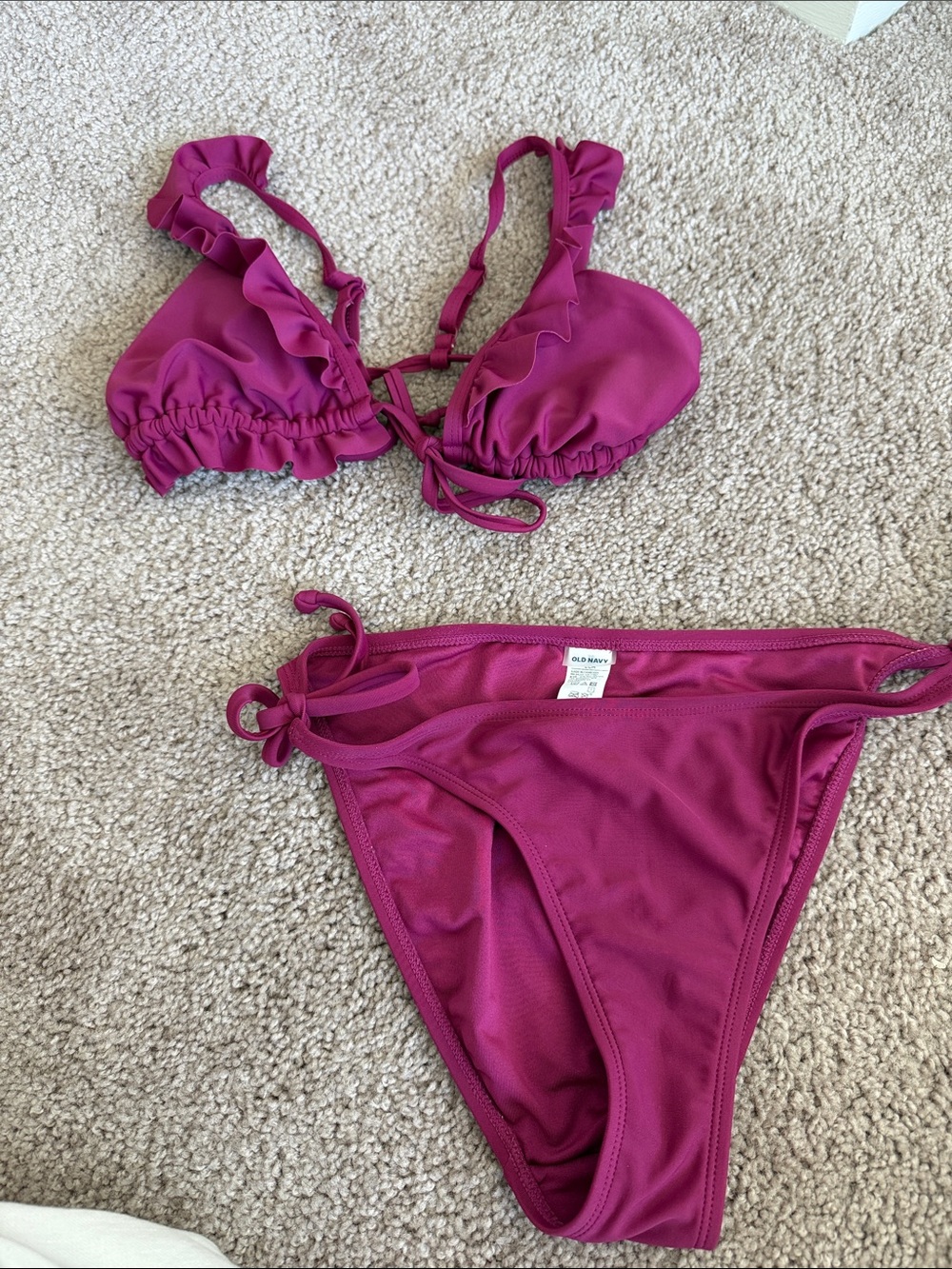 Old Navy Magenta Ruffle Triangle Bikini